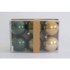   Zöld és barna mű karácsonyi gömbök - 8 cm - 6 db/csomag