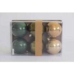   Zöld-barna műanyag karácsonyi gömbök - 8 cm - 6 db/csomag