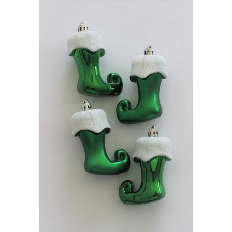 Zöld-fehér függő karácsonyi csizma - 8 cm - 4 db-os szett