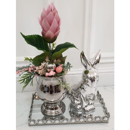 Kerámia kaspó - Moon - Ezüst - 15x21cm