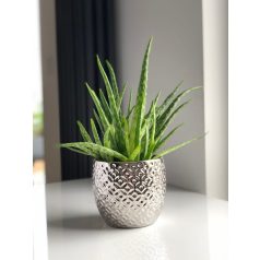 Kerámia kaspó - Moon - Ezüst - 15x12 cm