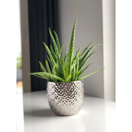 Kerámia kaspó - Moon - Ezüst - 15x12 cm