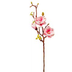 Magnólia ág polifoam - 3 virágos - Fehér-pink - 78 cm