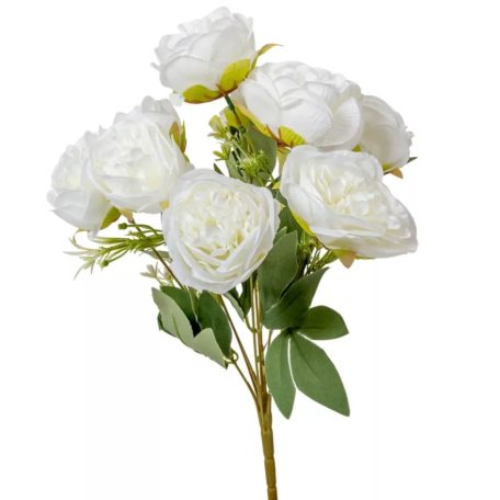Peónia csokor - 9 virágos - Fehér - 44 cm
