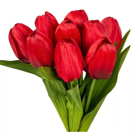 Tulipáncsokor - 9 fejes - Piros - 40 cm