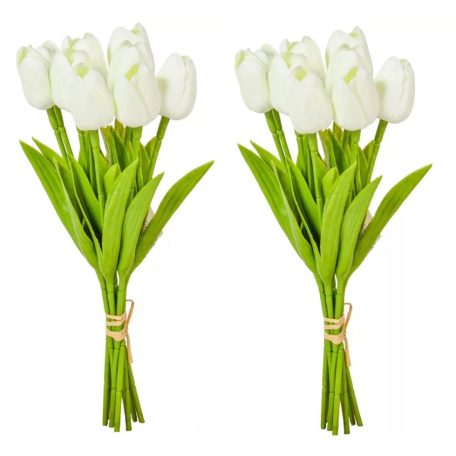 Élethű gumi tulipán csokor - Fehér - 9 szál/köteg - 34 cm