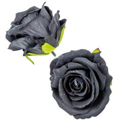 Rózsa virágfej bársony - Fekete - 8 cm - 24 db/csomag