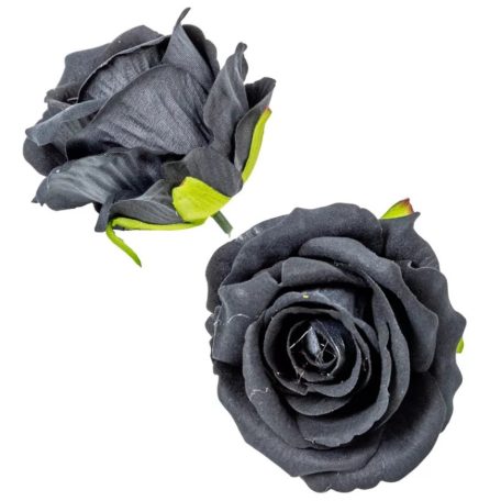 Rózsa virágfej bársony - Fekete - 8 cm - 24 db/csomag