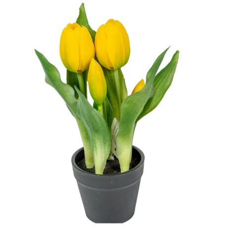 Sárga cserepes élethű műtulipán - 23 cm