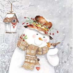   Ambiente papírszalvéta - Snowman Holding Robin - 33x33 cm - 20 db/csomag