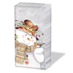   Ambiente papírszalvéta - Snowman Holding Robin - 33x33 cm - 20 db/csomag