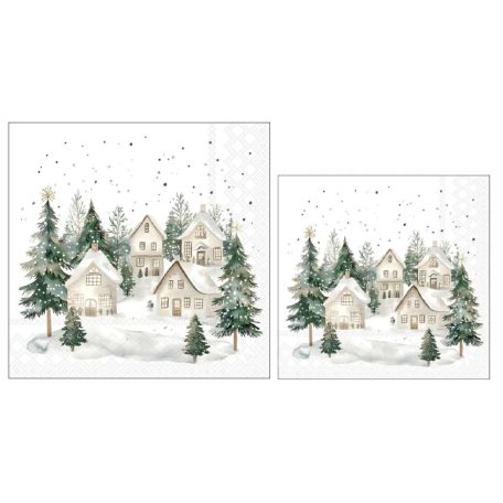 Ambiente papírszalvéta - Snowy houses - 25x25 cm, 33x33 cm - 20 darab/csomag