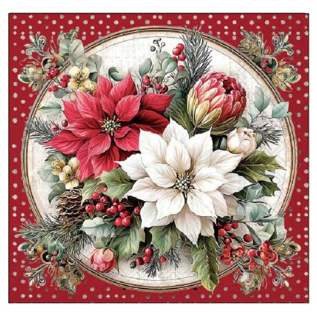 Ambiente papírszalvéta - Florals scene red - 33x33 cm - 20 db/csomag