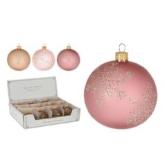   Karácsonyfadísz gömb - Rózsaszín - Hópihe mintás - 3 féle - 6 cm 