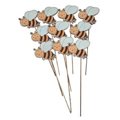   Fa betűző - Méhecske kb.6,5x6,5cm+18,5cm szár - 10 db/csomag