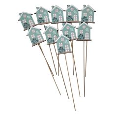   Fa betűző - Menta ház - 7x5,5 cm+19cm szár - 10 db/csomag