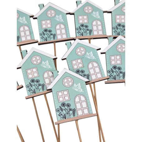 Fa betűző - Menta ház - 7x5,5 cm+19cm szár - 10 db/csomag