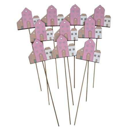 Fa betűző - Házsor - 7x7 cm+19 cm szár - 10 db/csomag