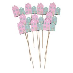 Fa betűző - Házsor - 7x7 cm+19 cm szár - 10 db/csomag