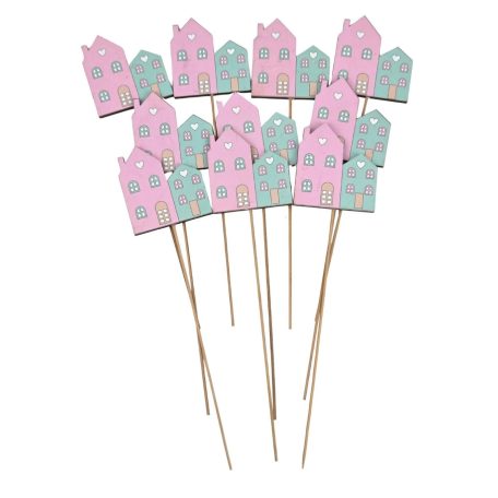 Fa betűző - Házsor - 7x7 cm+19 cm szár - 10 db/csomag