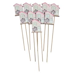   Fa betűző - Zöldablakos ház - 7x5,5 cm+19 cm szár - 10 db/csomag