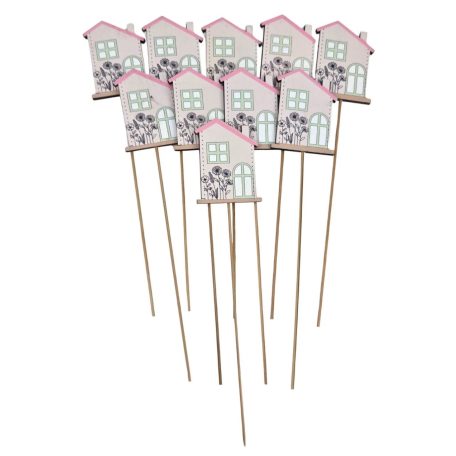 Fa betűző - Zöldablakos ház - 7x5,5 cm+19 cm szár - 10 db/csomag