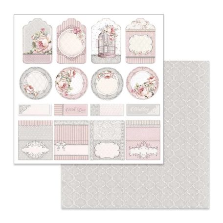 Stamperia scrapbook papír -  Esküvői ültetőkártya  - 2 oldalas - 31,5 x 30,5 cm - SBB-628