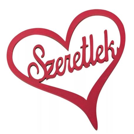 Fa szívben "Szeretlek" felirat - Megypiros - 10 cm