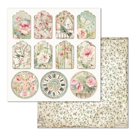 Stamperia scrapbook papír -   Rózsák háza kártyák  - 2 oldalas - 31,5 x 30,5 cm - SBB-677