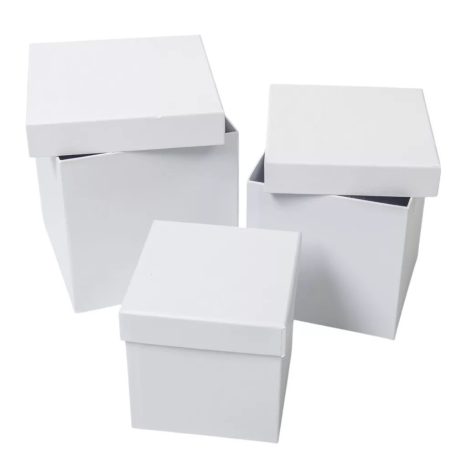 Papírdoboz kocka alakú - Fehér - 16 cm, 14 cm, 12 cm - 3 db-os szett  