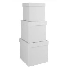   Papírdoboz kocka alakú - Fehér - 16 cm, 14 cm, 12 cm - 3 db-os szett  