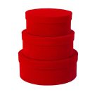 Díszdoboz szett kerek bársony hatású - Piros - 20 cm, 18 cm, 15 cm - 3 db-os szett