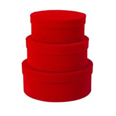   Díszdoboz szett kerek bársony hatású - Piros - 20 cm, 18 cm, 15 cm - 3 db-os szett