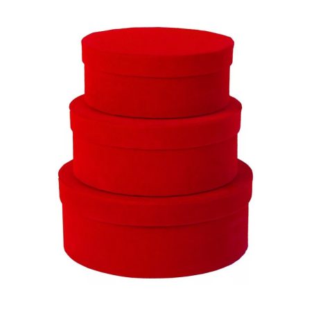 Díszdoboz szett kerek bársony hatású - Piros - 20 cm, 18 cm, 15 cm - 3 db-os szett