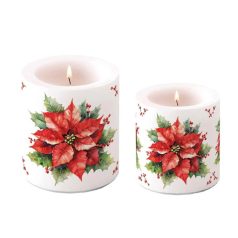   Ambiente átvilágítós gyertya - Festive poinsettia white - 8x7,5 cm, 10x10 cm
