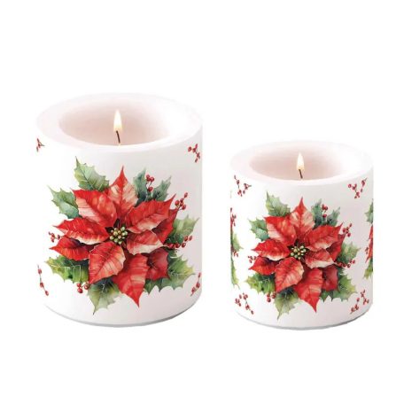 Ambiente átvilágítós gyertya - Festive poinsettia white - 8x7,5 cm, 10x10 cm