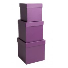   Papírdoboz kocka alakú - Lila - 16 cm, 14 cm, 12 cm - 3 db-os szett