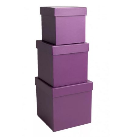 Papírdoboz kocka alakú - Lila - 16 cm, 14 cm, 12 cm - 3 db-os szett