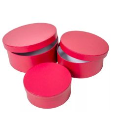   Díszdoboz szett kerek - Piros - 20 cm, 17 cm, 15 cm - 3 db-os szett