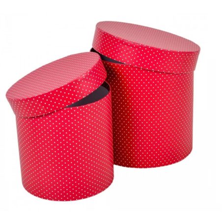 Papír doboz kerek pöttyös piros - 17, 15 cm - 2db-os szett