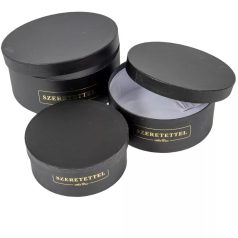   Papírdoboz kerek fekete - "Szeretettel" - 3 db-os szett