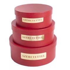   Papírdoboz kerek piros - "Szeretettel" - 3 db-os szett