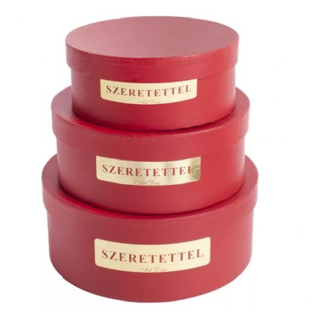 Papírdoboz kerek piros - "Szeretettel" - 3 db-os szett