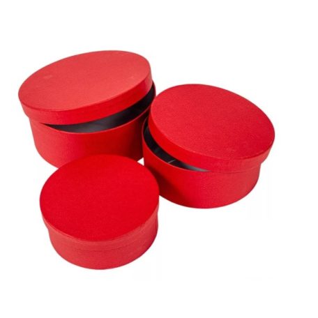 Díszdoboz kerek bőrhatású - Piros - 20 cm, 18 cm,15 cm - 3 db - os szett