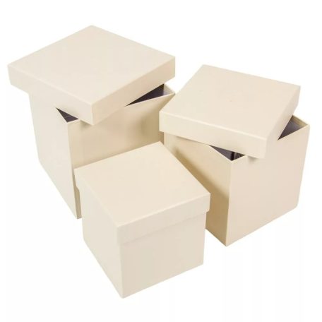Papirdoboz kocka - Krém - 16 cm, 14 cm, 12 cm - 3 db-os szett