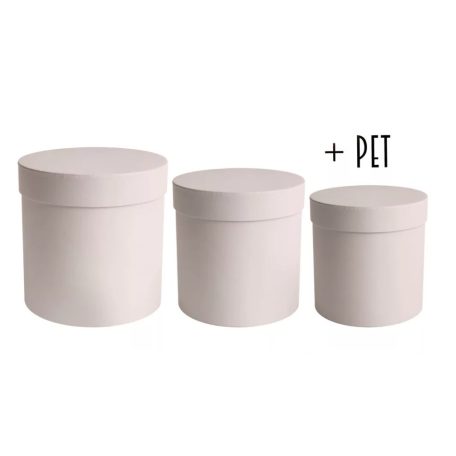 Papírdoboz kerek - Vintage krém - 20 cm, 17 cm, 15  cm - 3 db-os szett
