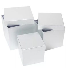   Papírdoboz kocka - Ezüst - 16 cm, 14 cm, 12 cm - 3 db-os szett 