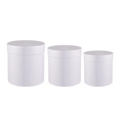   Papírdoboz kerek - Fehér gyöngyház - 17,5 cm, 15 cm, 12 cm - 3 db-os szett