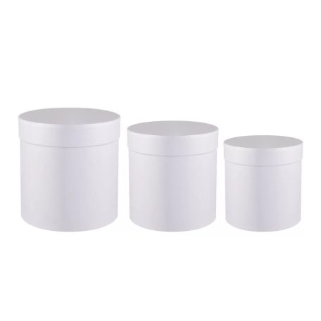 Papírdoboz kerek - Fehér gyöngyház - 17,5 cm, 15 cm, 12 cm - 3 db-os szett