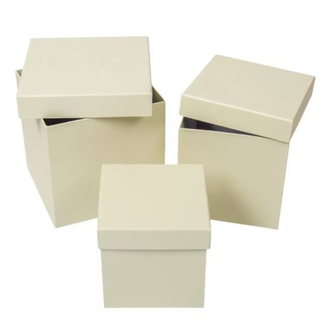 Paprdoboz kocka - Krém - 16 cm, 14 cm, 12 cm - 3 db-os szett